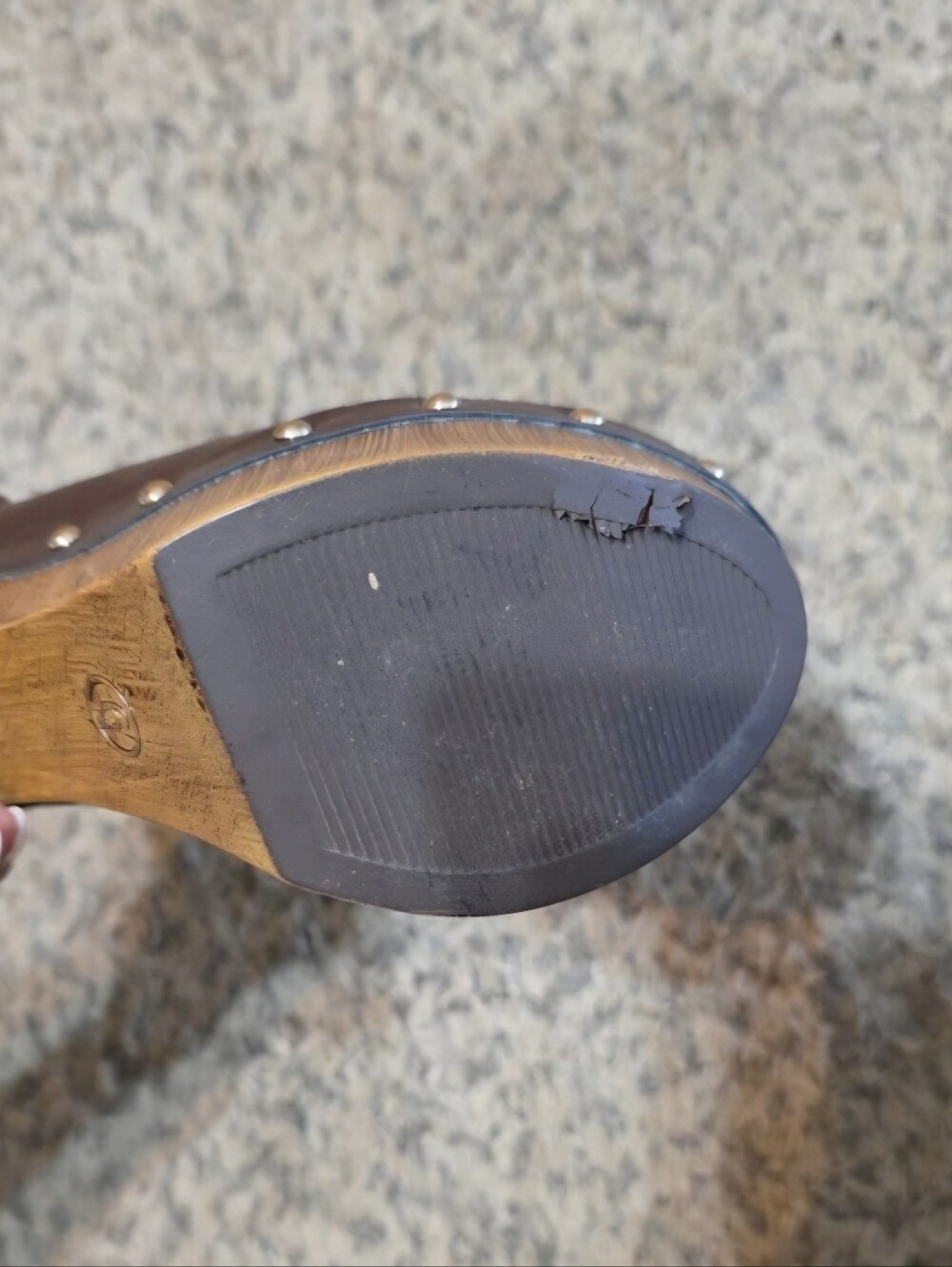 #139 Farylrobin Brown Leather Studded Clog Mules - Picture 4 of 5